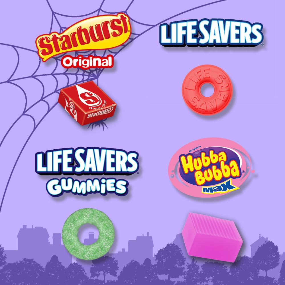 Wrigley's STARBURST, LIFE SAVERS, HUBBA BUBBA & LIFE SAVERS Gummies Halloween Candy Assortment, 95 Ct Bulk Bag