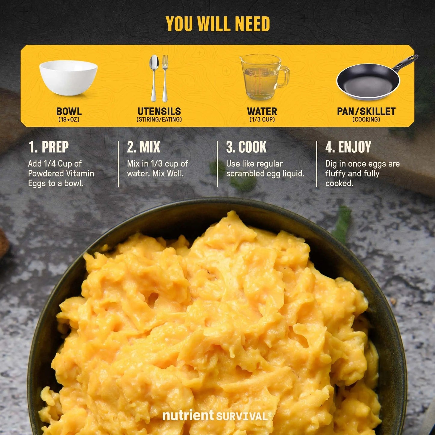70 Egg Equivalent Nutrient Survival Vitamin Powdered Eggs Blend, Freeze Dried Prepper Supplies & Emergency Food Supply, 33 Essential Nutrients, Gluten Free, Shelf Stable Up to 25 Years - Fresh Hearth
