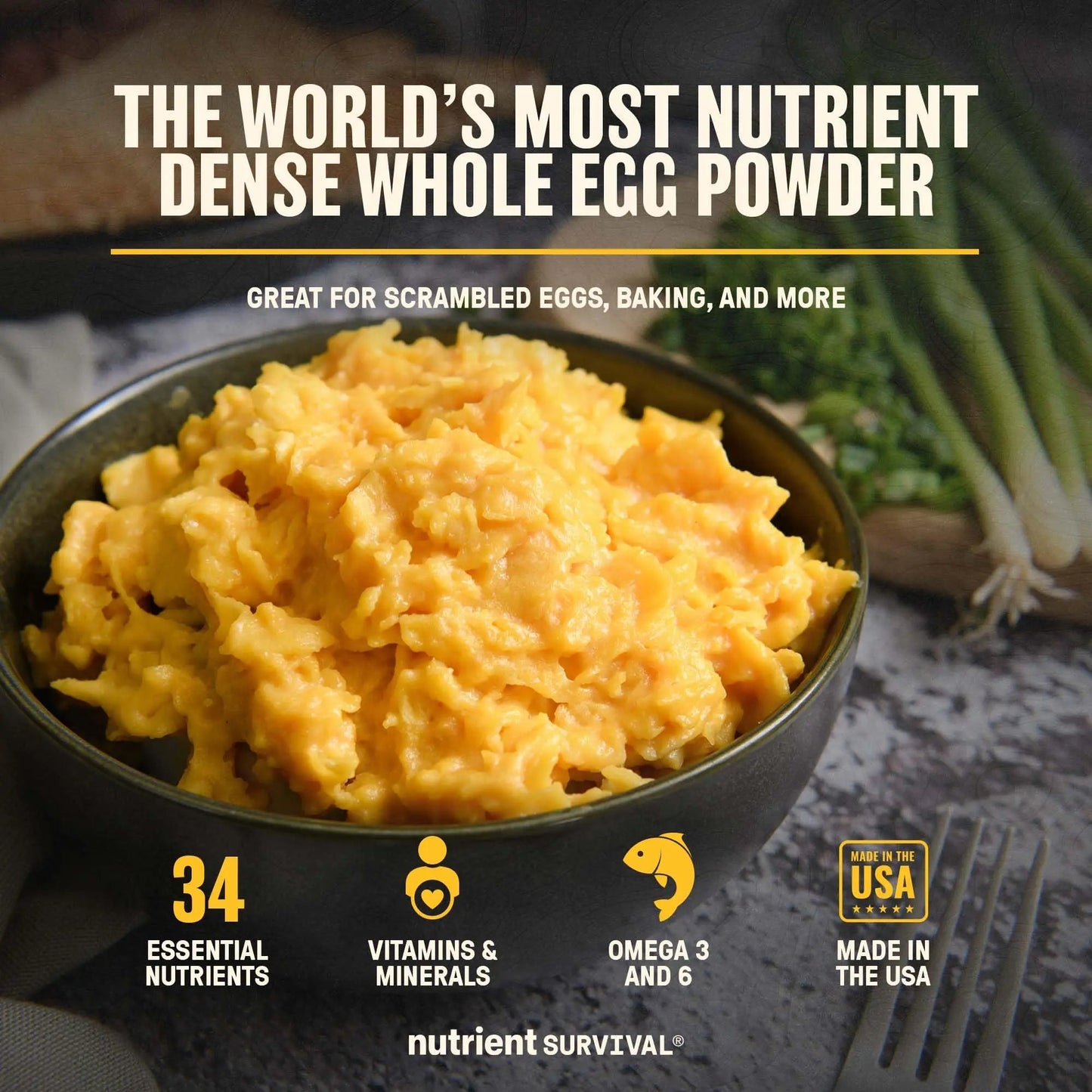 70 Egg Equivalent Nutrient Survival Vitamin Powdered Eggs Blend, Freeze Dried Prepper Supplies & Emergency Food Supply, 33 Essential Nutrients, Gluten Free, Shelf Stable Up to 25 Years - Fresh Hearth