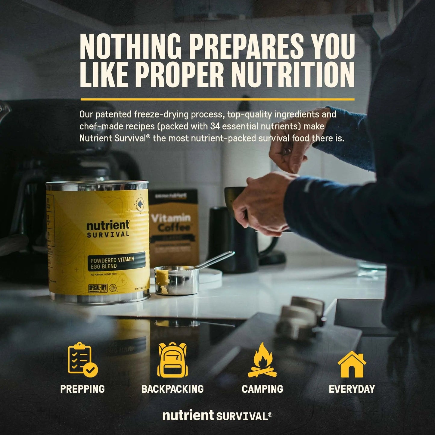 70 Egg Equivalent Nutrient Survival Vitamin Powdered Eggs Blend, Freeze Dried Prepper Supplies & Emergency Food Supply, 33 Essential Nutrients, Gluten Free, Shelf Stable Up to 25 Years - Fresh Hearth