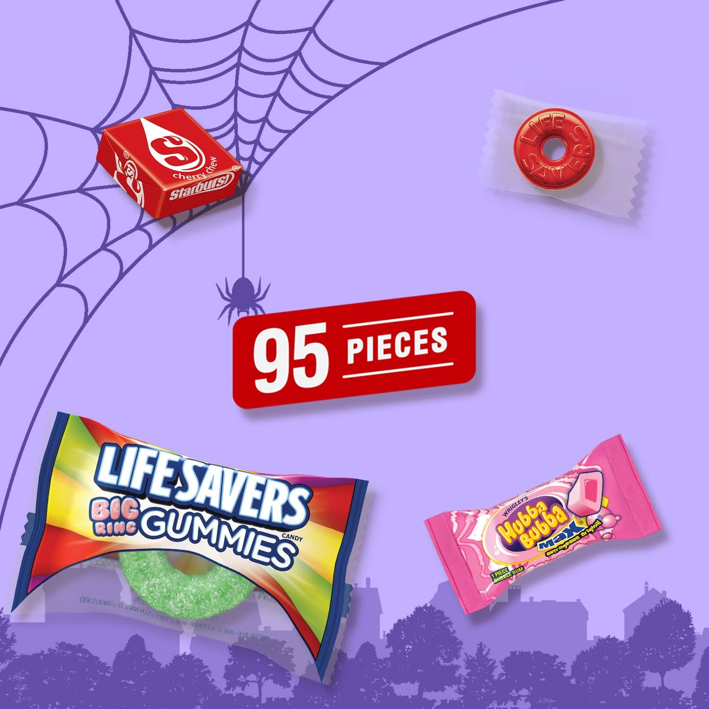 Wrigley's STARBURST, LIFE SAVERS, HUBBA BUBBA & LIFE SAVERS Gummies Halloween Candy Assortment, 95 Ct Bulk Bag