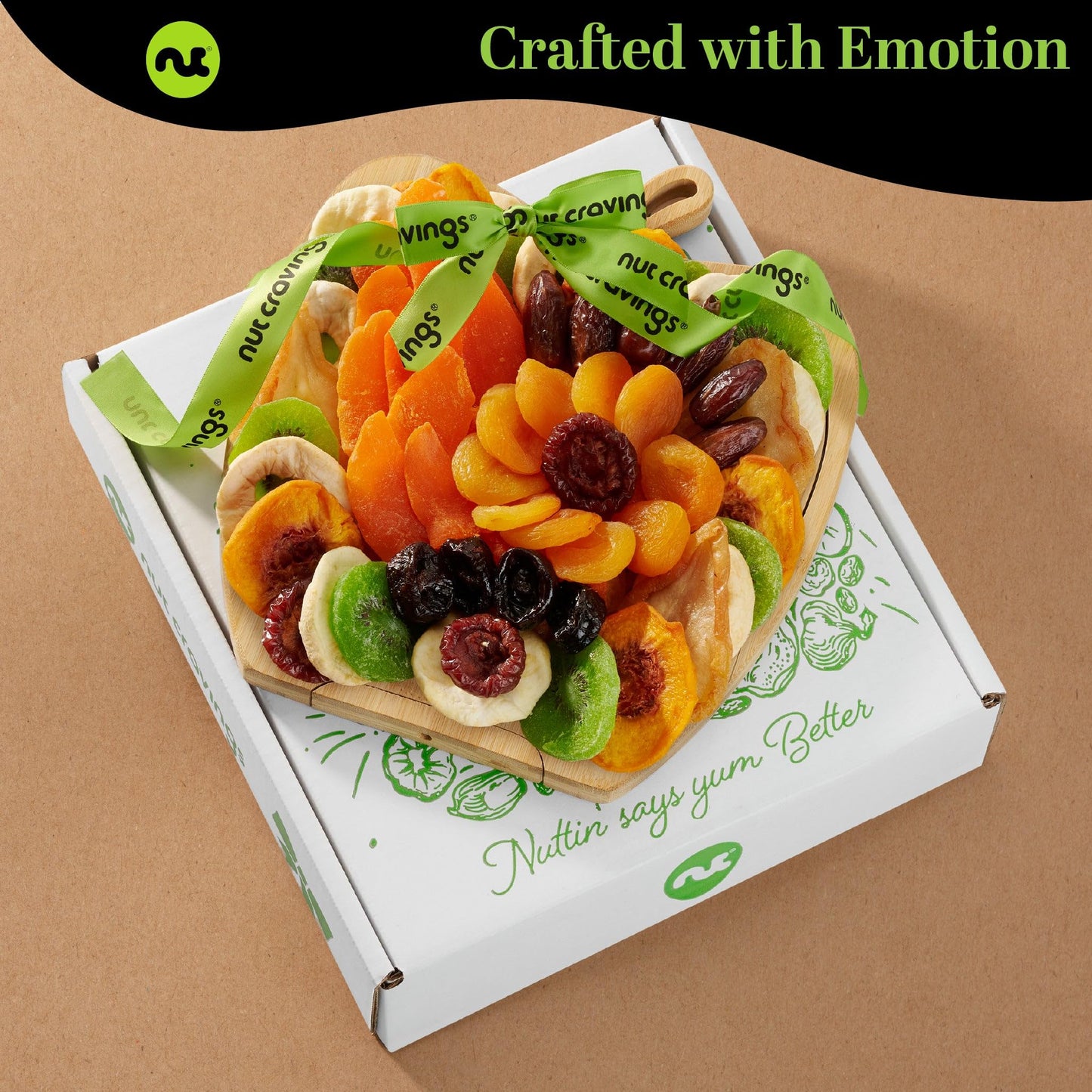 NUT CRAVINGS - Diwali Sweets Hamper Mid-Autumn Festival Dried Fruit Flower Arrangement Gift Basket in Wooden Apple-Shaped Gift Basket + Tray (9 Assortment) Healthy Snack Care Package, Food Assortments