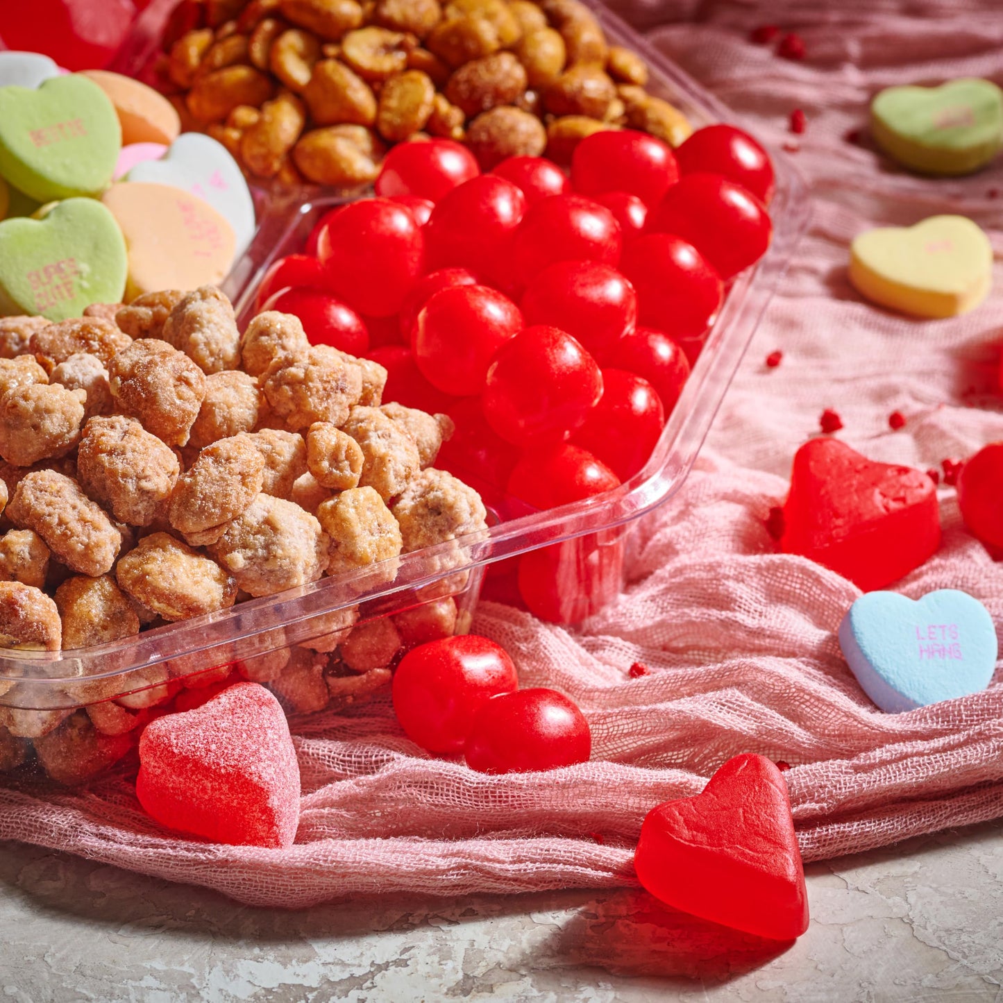 NUT CRAVINGS - Diwali Sweets Hamper Mid-Autumn Festival Mixed Nuts & Heart Candy Gift Basket in Red Gold Box (7 Assortments, 1 LB) Food Arrangement, Healthy Snack Care Package, Food Assortments
