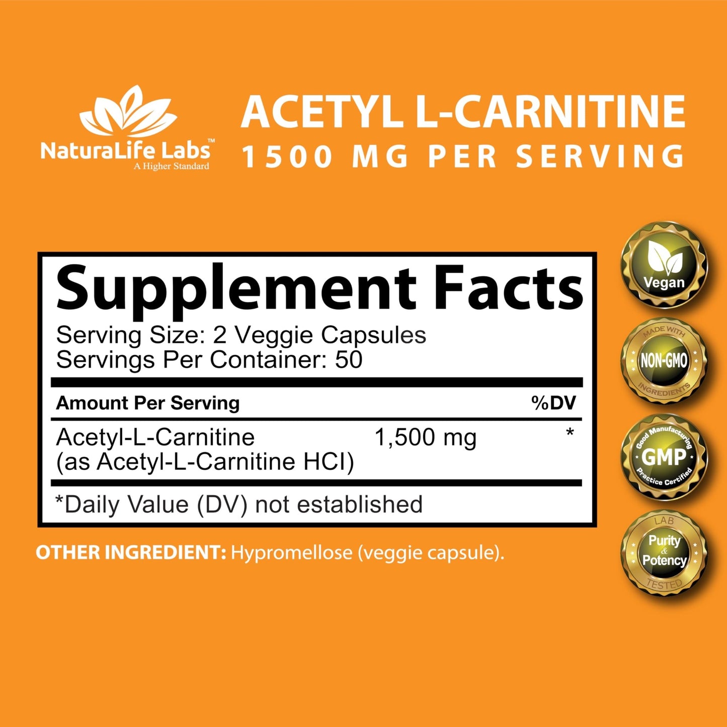 Acetyl L - Carnitine 1,500 mg High Potency Supports Energy Production, Sports Nutrition, Supports Memory/Focus - 100 Veggie Capsules - Fresh Hearth