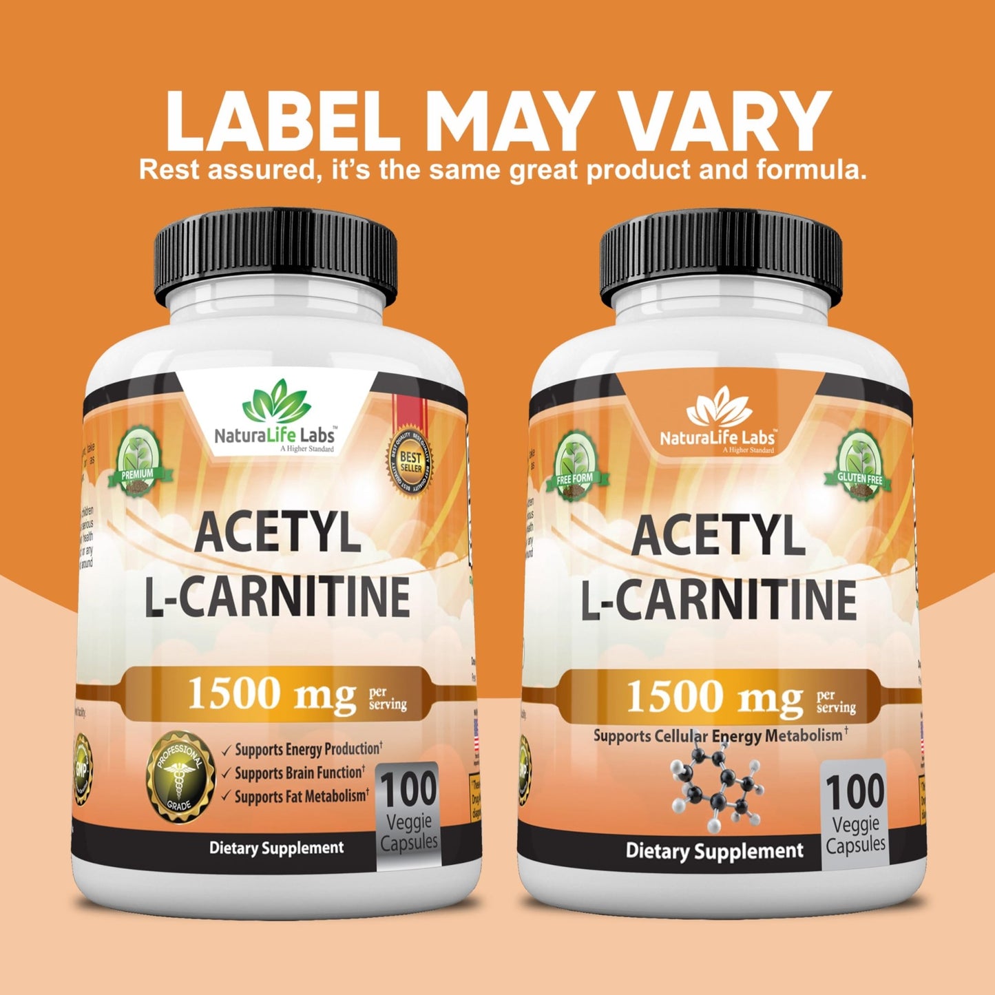 Acetyl L - Carnitine 1,500 mg High Potency Supports Energy Production, Sports Nutrition, Supports Memory/Focus - 100 Veggie Capsules - Fresh Hearth