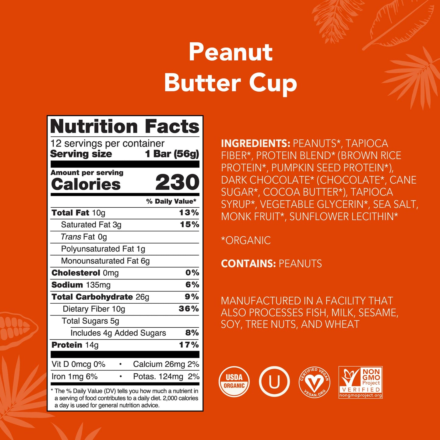 ALOHA Organic Plant Based Protein Bars - Peanut Butter Cup Bar - 12 Bars, Vegan, Low Sugar, Gluten - Free, Low Carb, Non - GMO, No Stevia, No Erythritol - Fresh Hearth