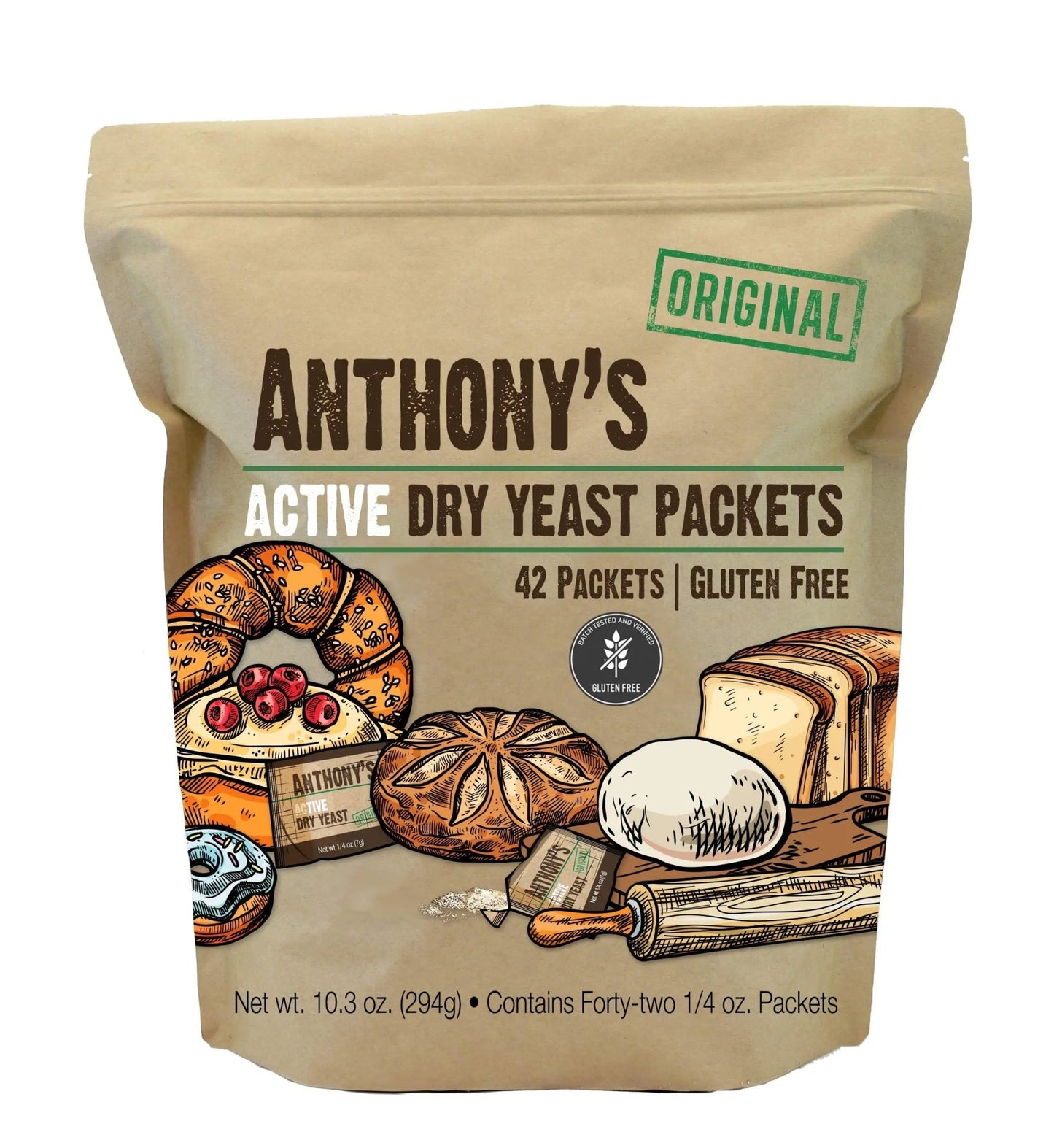 Anthony's Active Dry Yeast Packets, Contains 42 Individual Packets, Gluten Free - Fresh Hearth