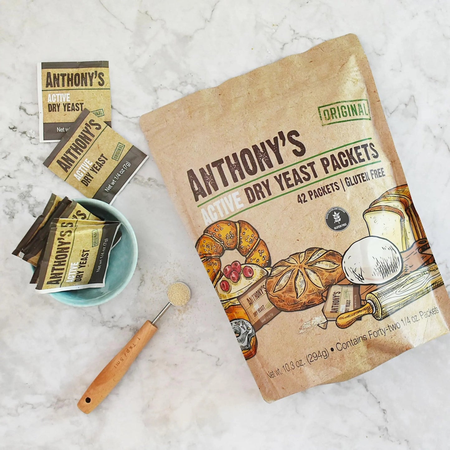 Anthony's Active Dry Yeast Packets, Contains 42 Individual Packets, Gluten Free - Fresh Hearth