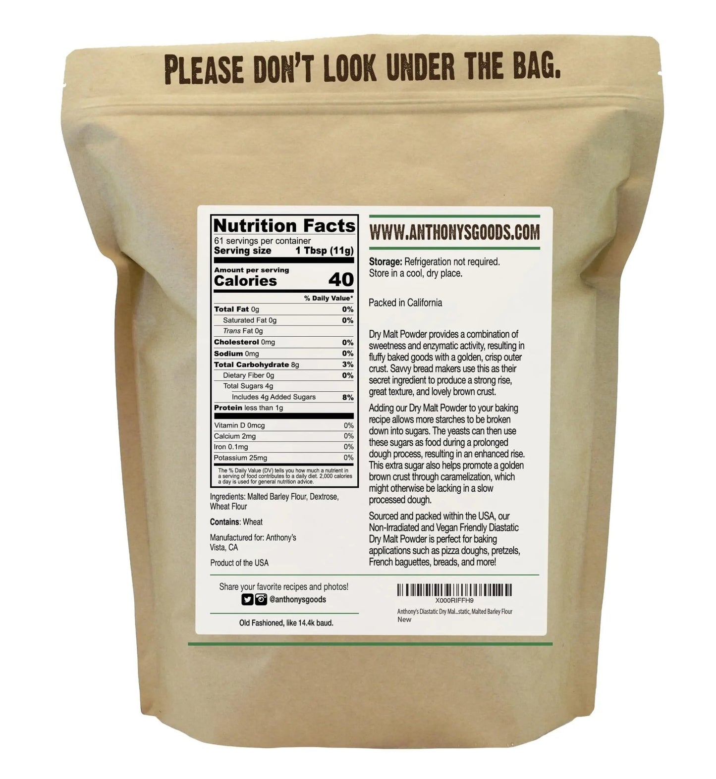 Anthony's Diastatic Dry Malt Powder, 1.5 lb, Made in the USA, Diastatic, Malted Barley Flour - Fresh Hearth