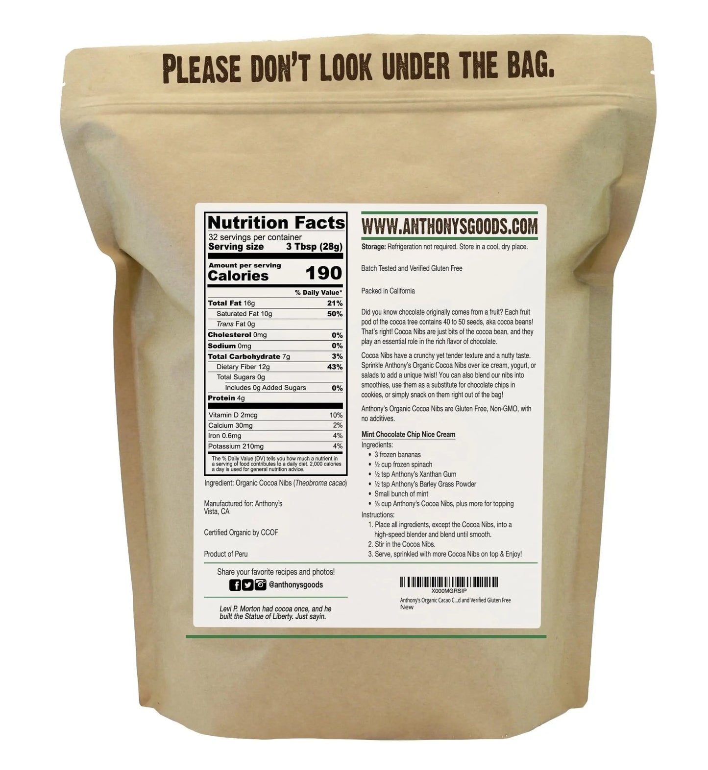 Anthony's Organic Cacao Cocoa Nibs, 2 lb - Fresh Hearth