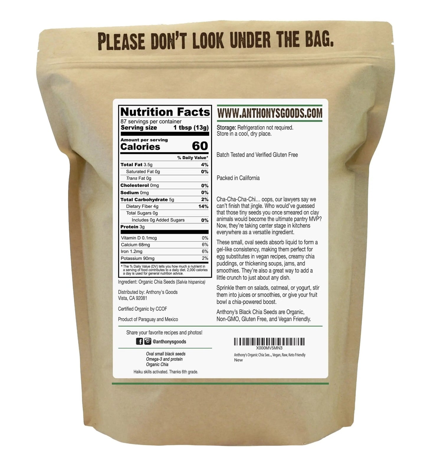 Anthony's Organic Chia Seeds, 2.5 lb, Gluten Free, Vegan, Keto Friendly - Fresh Hearth