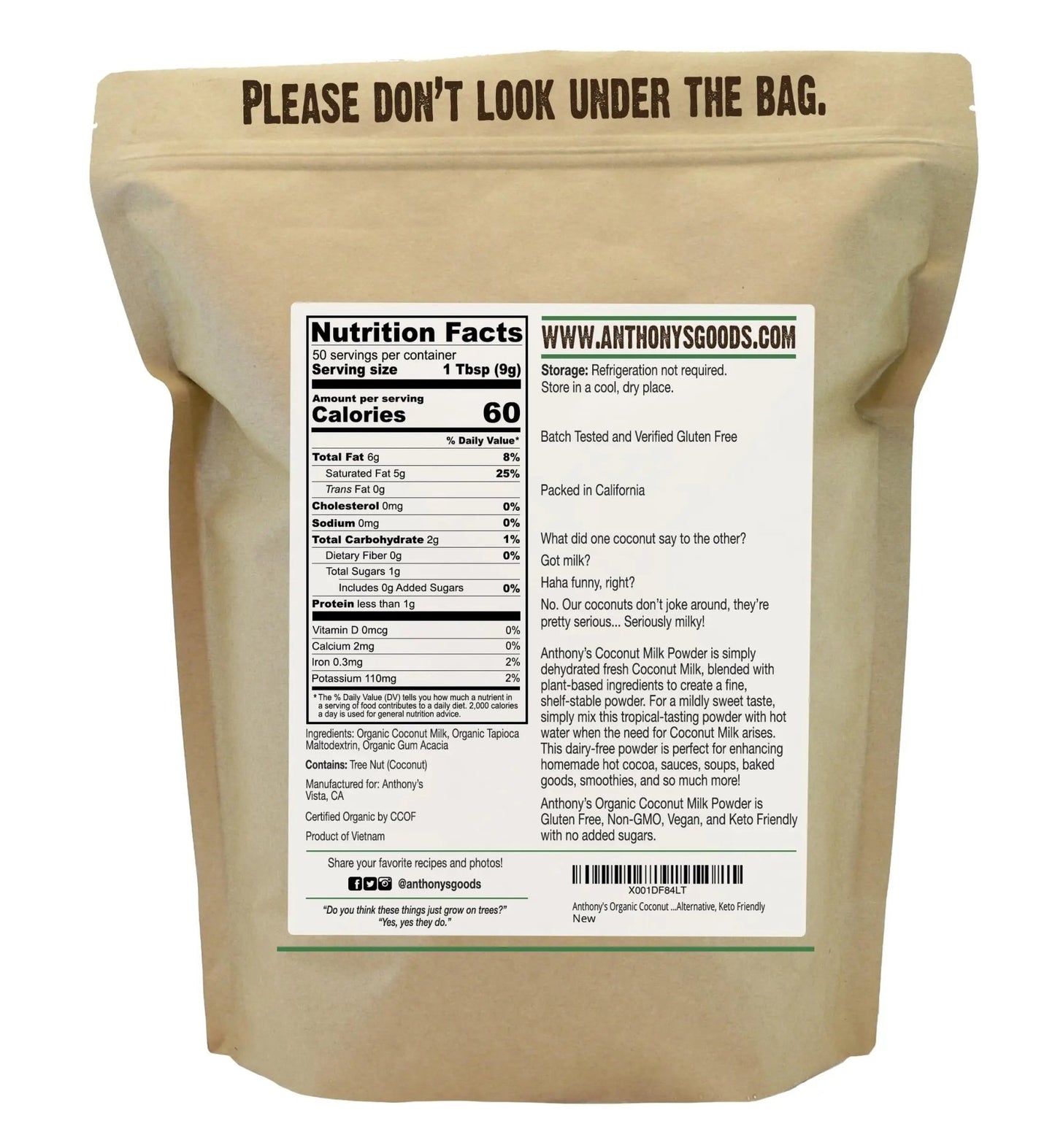 Anthony's Organic Coconut Milk Powder, 1 lb, Gluten Free, Vegan & Dairy Free, Creamer Alternative, Keto Friendly - Fresh Hearth