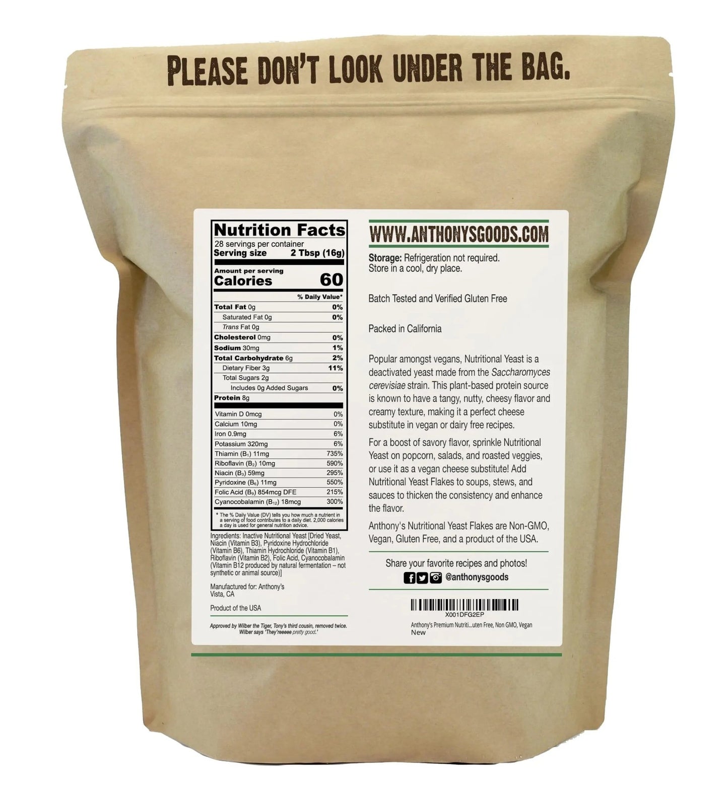 Anthony's Premium Nutritional Yeast Flakes, 1 lb, Fortified, Gluten Free, Non GMO, Vegan - Fresh Hearth