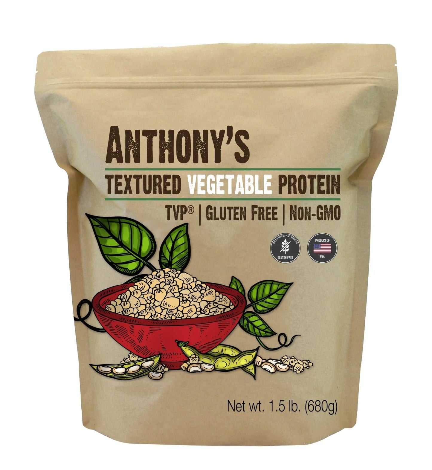 Anthony's Textured Vegetable Protein, TVP, 1.5 lb, Gluten Free, Vegan, Made in USA, Unflavored - Fresh Hearth