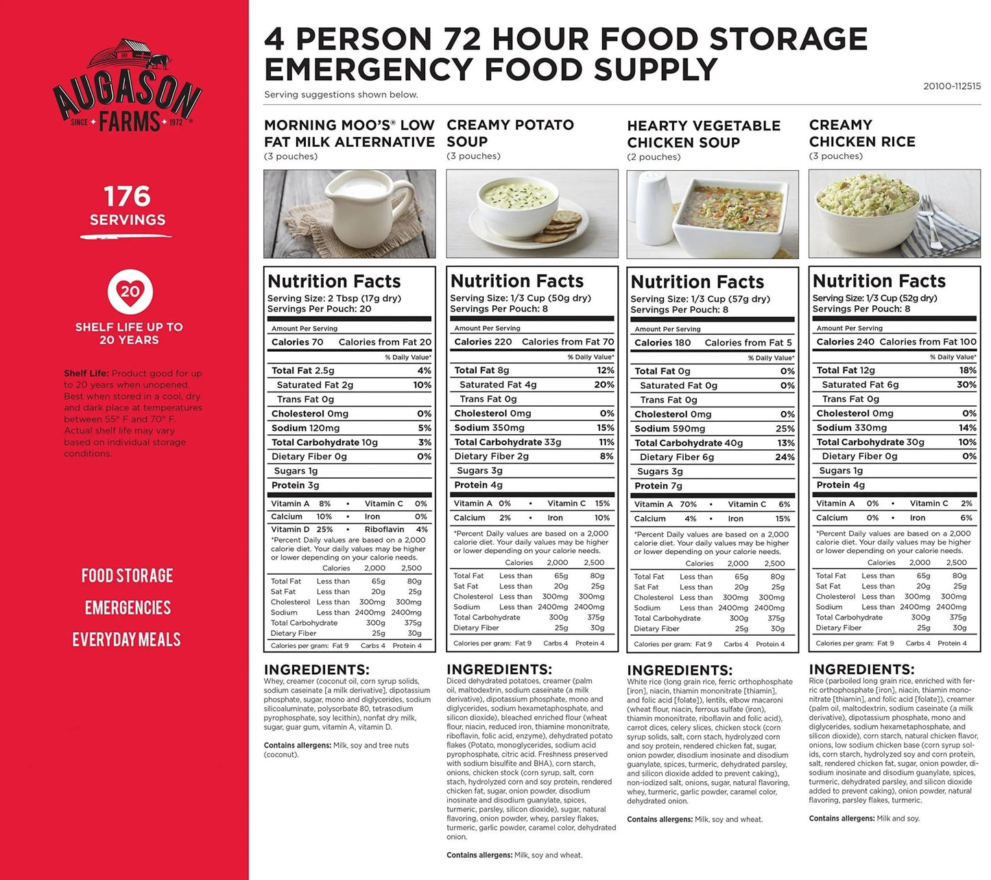 Augason Farms 5 - 20100 72 - Hour 4 - Person Emergency Food Storage Kit 14 lbs 7 oz - Fresh Hearth