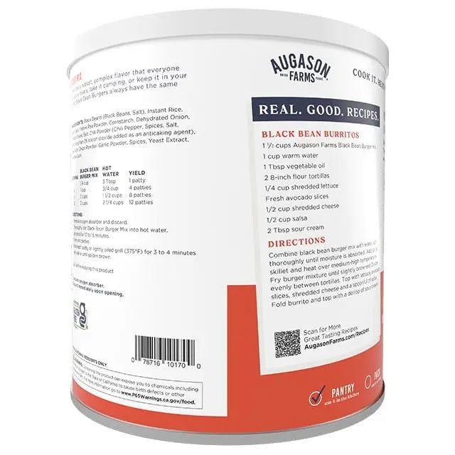 Augason Farms Black Bean Burger Mix Can, Certified Gluten Free, Emergency Food Supply, Everyday Meals, 38 Servings - Fresh Hearth