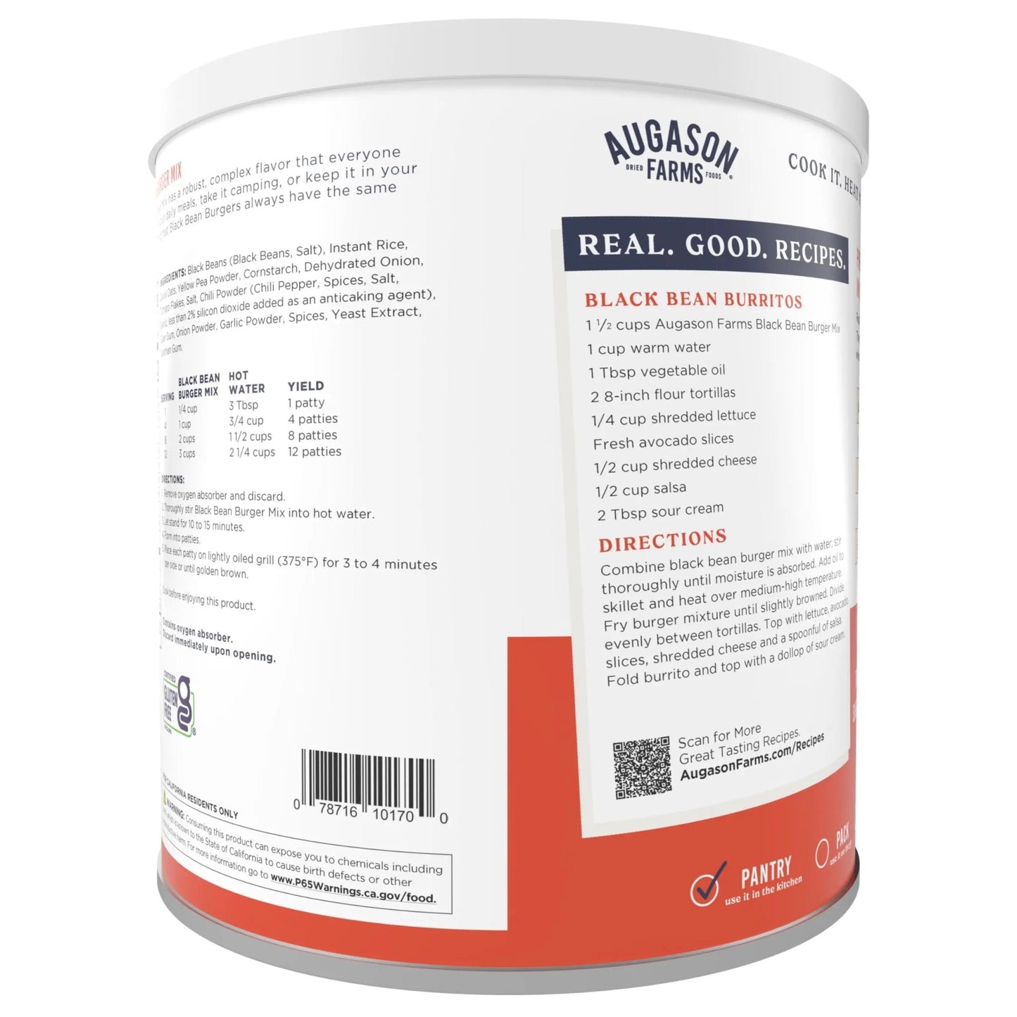 Augason Farms Black Bean Burger Mix Can, Certified Gluten Free, Emergency Food Supply, Everyday Meals, 38 Servings - Fresh Hearth