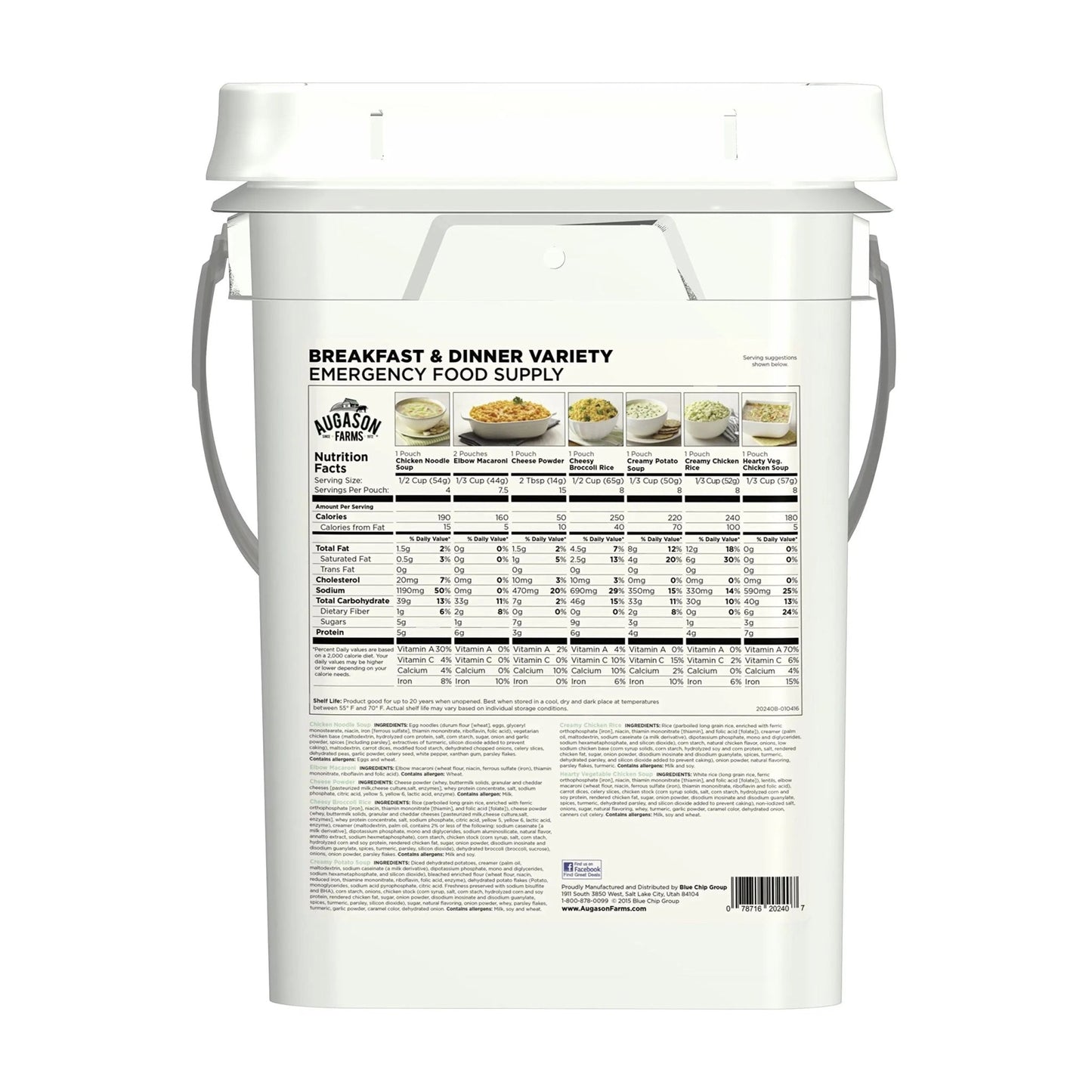 Augason Farms Breakfast and Dinner Variety Pail Emergency Food Supply Everyday Meals 4 Gallon Pail - Fresh Hearth