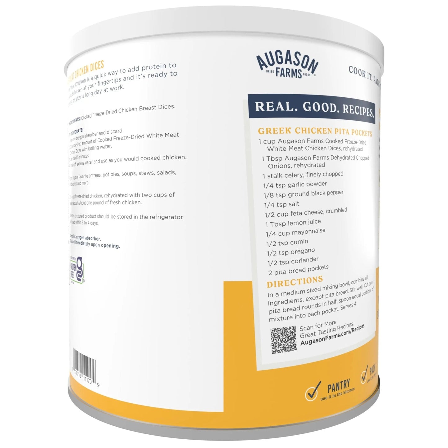 Augason Farms Cooked Freeze Dried White Meat Chicken Dices Can, Emergency Food Supply, Everyday Meals, 15 Servings - Fresh Hearth
