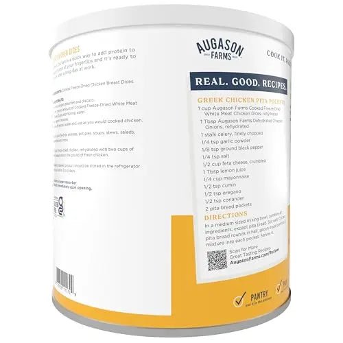 Augason Farms Cooked Freeze Dried White Meat Chicken Dices Can, Emergency Food Supply, Everyday Meals, 15 Servings - Fresh Hearth