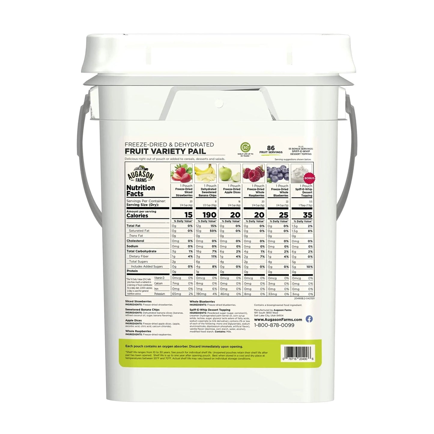 Augason Farms Dehydrated and Freeze - Dried Fruit Variety Pail, 25 - Year Shelf Life, Emergency Food Supply, Camping Food - Fresh Hearth