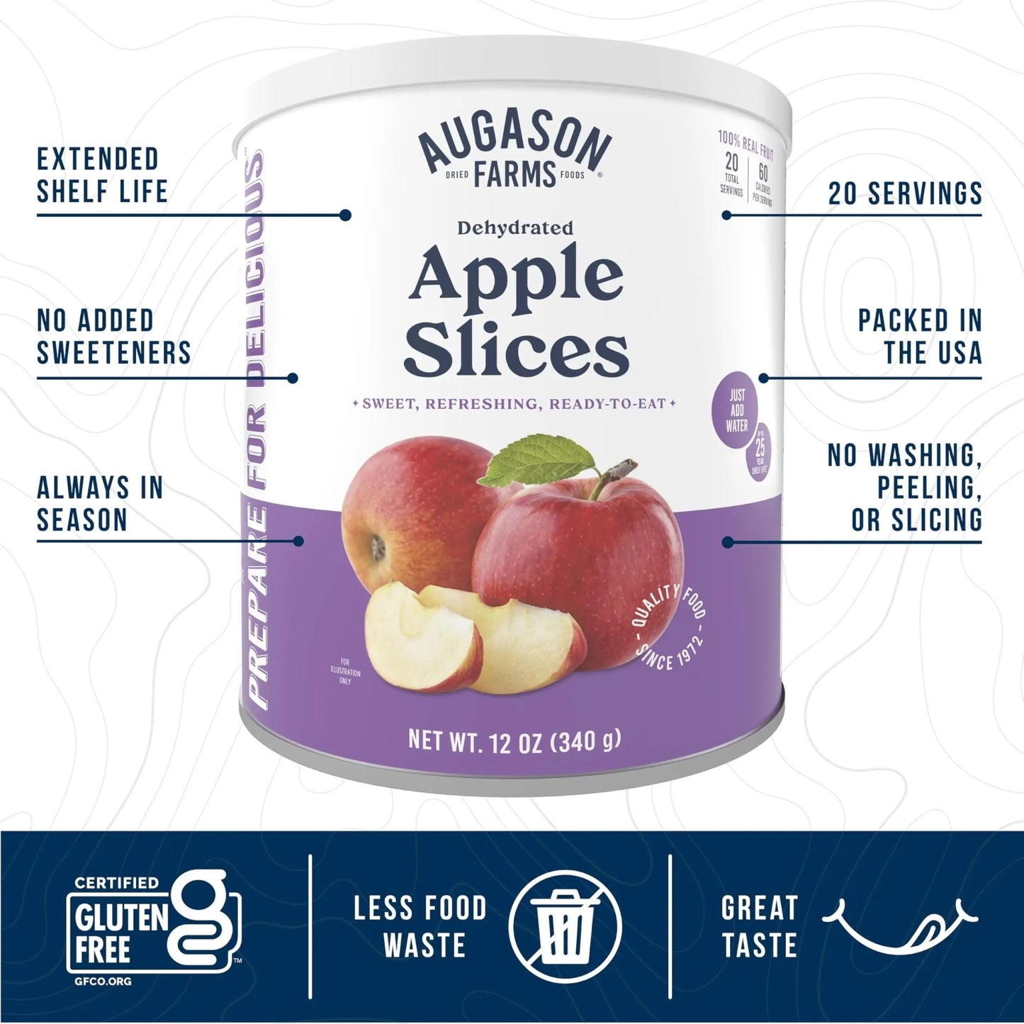 Augason Farms Dehydrated Apple Slices Can, Certified Gluten Free, Emergency Food Supply, Everyday Meals, 20 Servings - Fresh Hearth