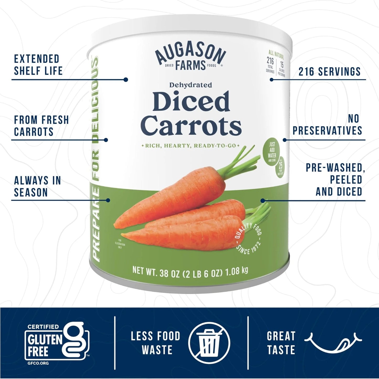 Augason Farms Dehydrated Diced Carrots Can, Emergency Food Supply, Everyday Meals, 216 Servings - Fresh Hearth