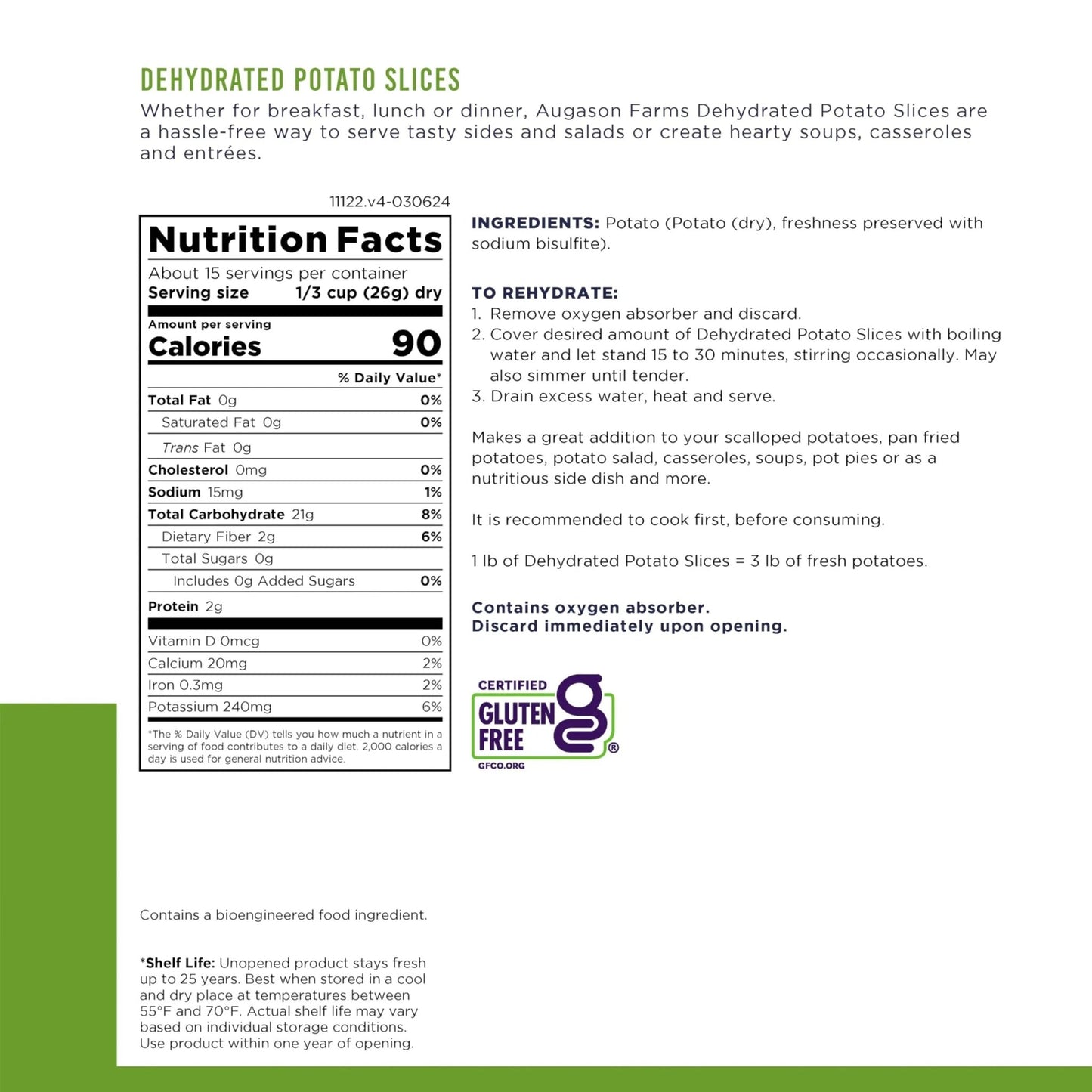 Augason Farms Dehydrated Potato Slices Can, Emergency Food Supply, Everyday Meals (Packaging May Vary) - Fresh Hearth