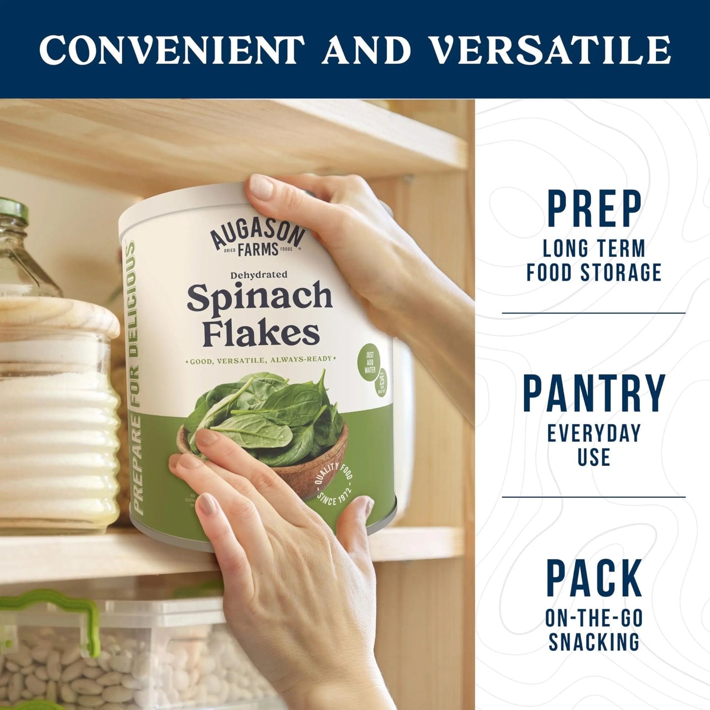 Augason Farms Dehydrated Spinach Flakes Can, Emergency Food Supply, Everyday Meals, 45 Servings - Fresh Hearth