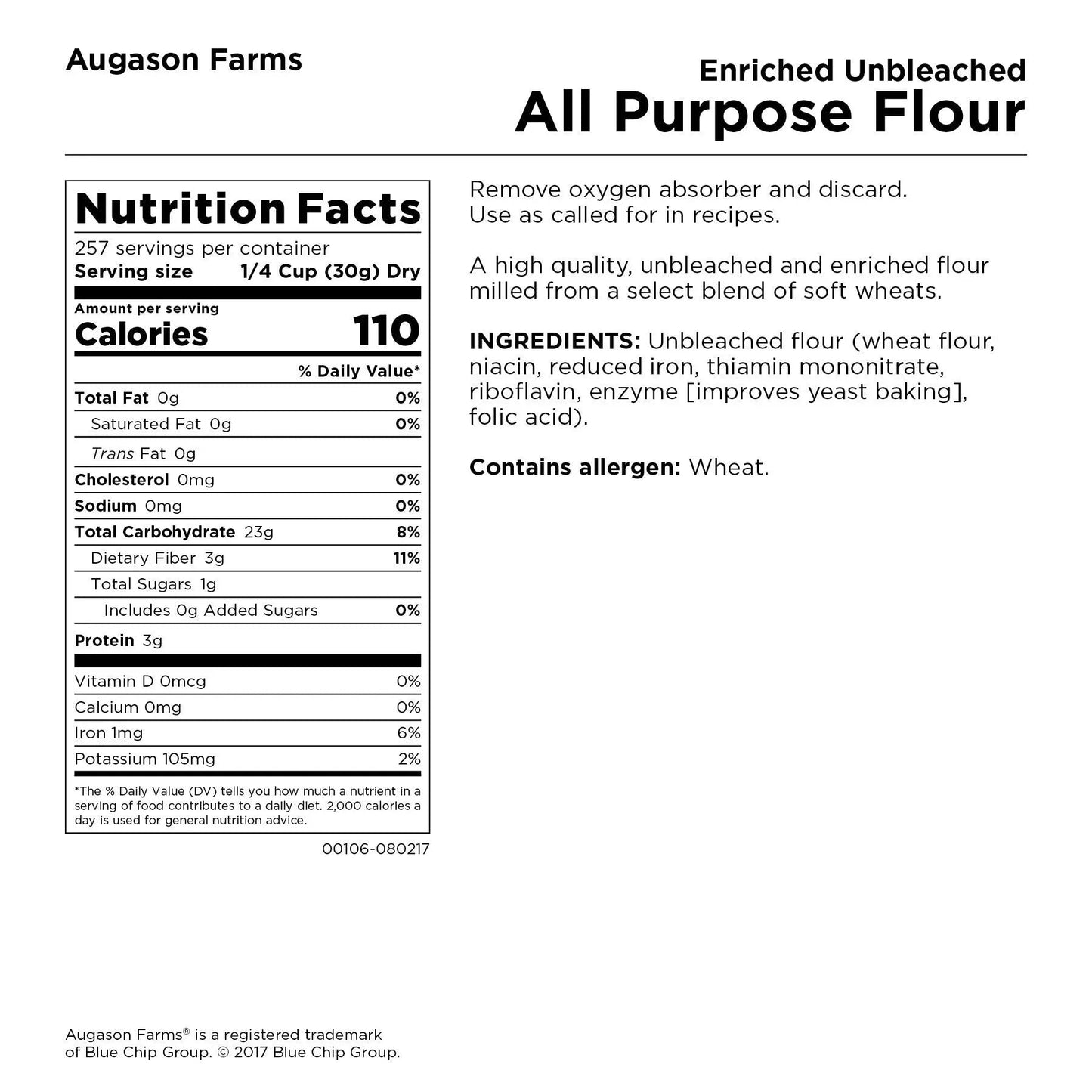 Augason Farms Enriched Unbleached Flour All Purpose Flour 17 Pound (Pack of 1) - Fresh Hearth