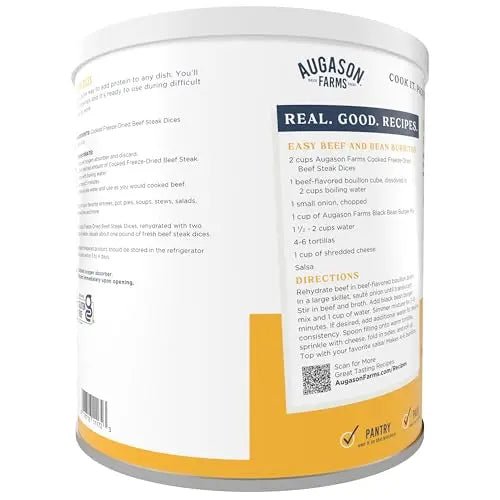 Augason Farms Freeze Dried Precooked Beef Steak Dices Can, Emergency Food Supply, Everyday Meals, 13 Servings - Fresh Hearth