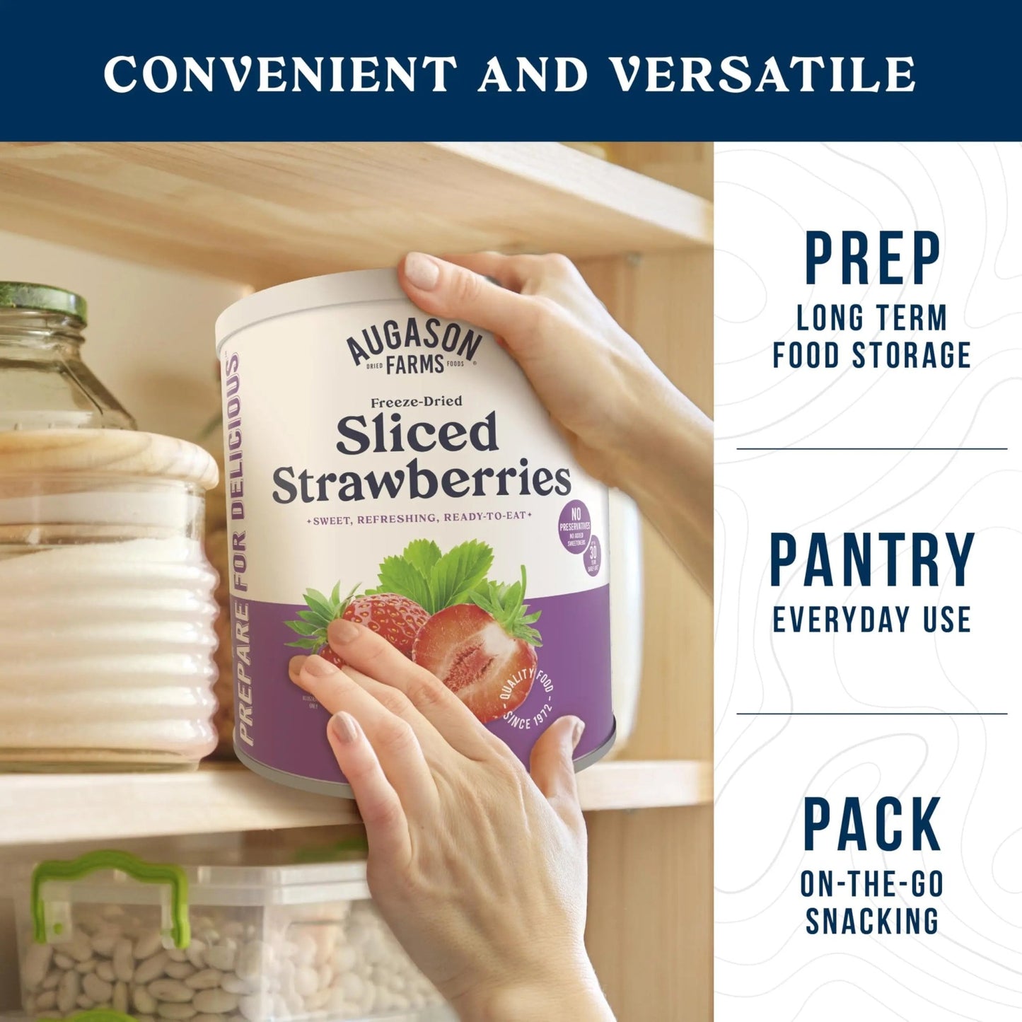 Augason Farms Freeze Dried Sliced Strawberries Can - Gluten Free Snack for Baking, Smoothies, and Emergency Storage - Healthy Individual Fruit Snacks – 6.5 Ounces (18 Servings) - Fresh Hearth
