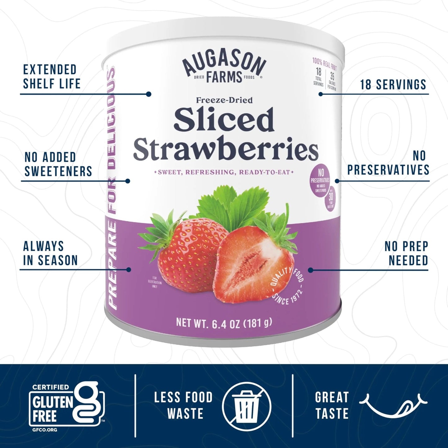 Augason Farms Freeze Dried Sliced Strawberries Can - Gluten Free Snack for Baking, Smoothies, and Emergency Storage - Healthy Individual Fruit Snacks – 6.5 Ounces (18 Servings) - Fresh Hearth
