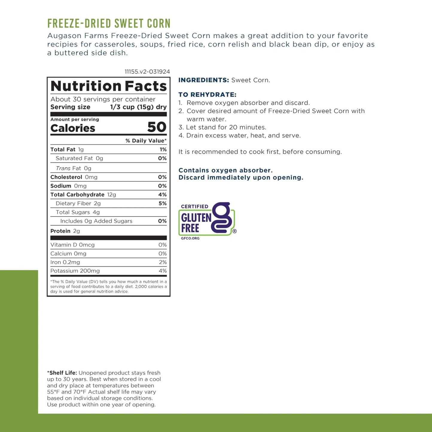 Augason Farms Freeze Dried Sweet Corn Can, Emergency Food Supply, Everyday Meals, 30 Servings - Fresh Hearth
