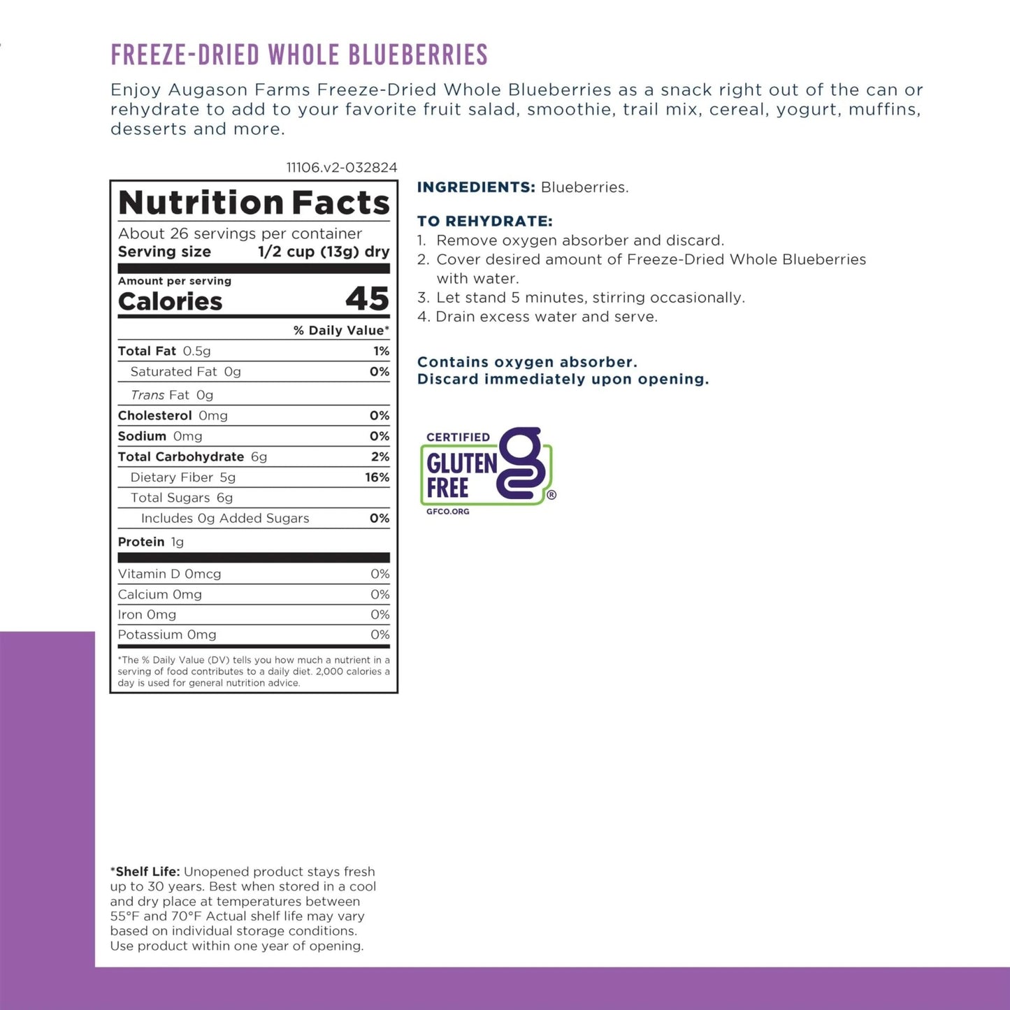 Augason Farms Freeze Dried Whole Blueberries Can, Emergency Food Supply, Everyday Meals, 26 Servings - Fresh Hearth