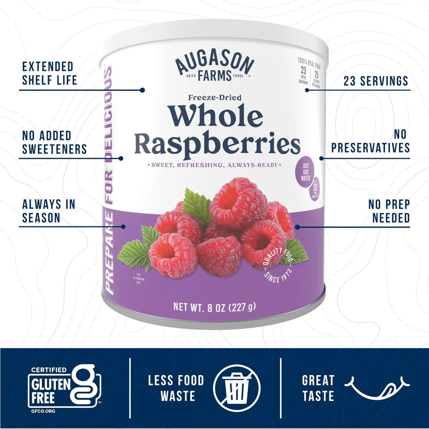 Augason Farms Freeze Dried Whole Raspberries Can, Emergency Food Supply, Everyday Meals, 23 Servings - Fresh Hearth