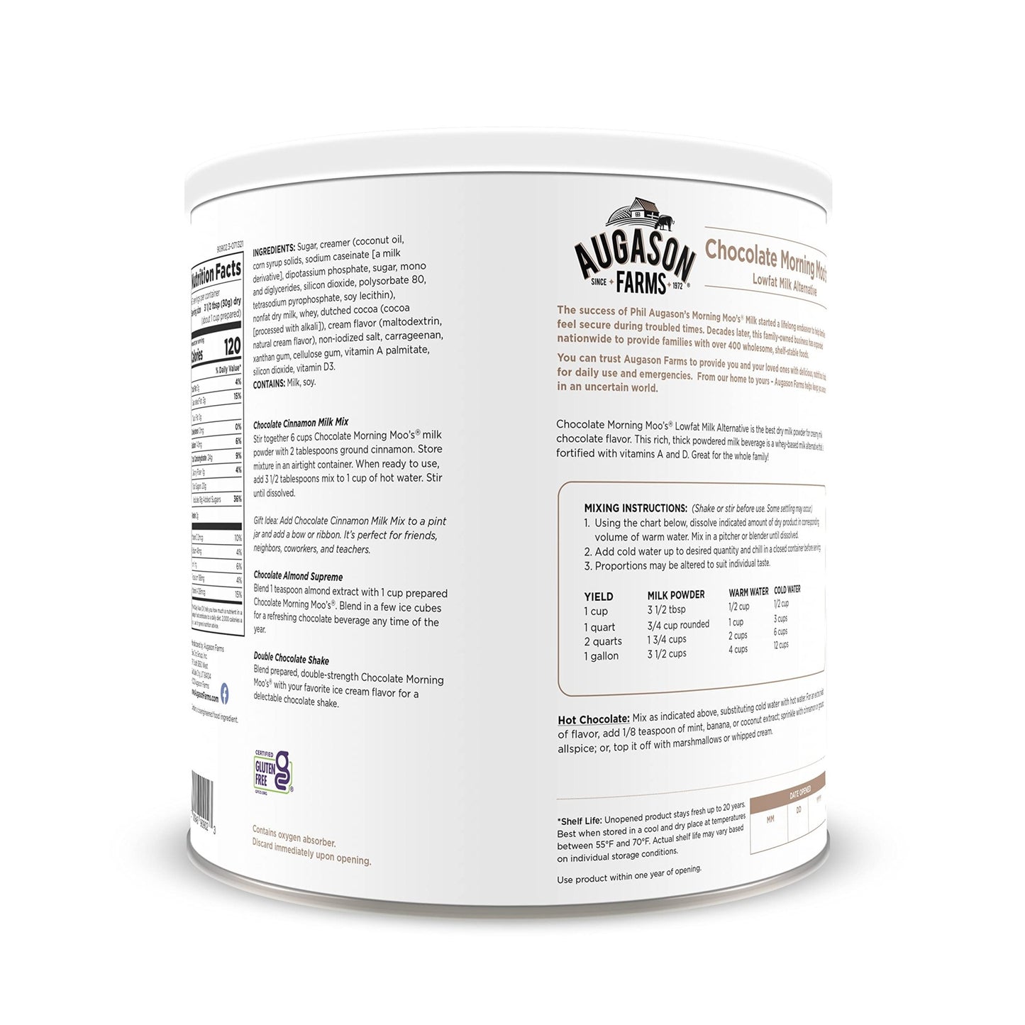 Augason Farms Morning Moo's Chocolate Low Fat Milk Alternative Can, Emergency Food Supply, Everyday Meals, 67 Servings - Fresh Hearth