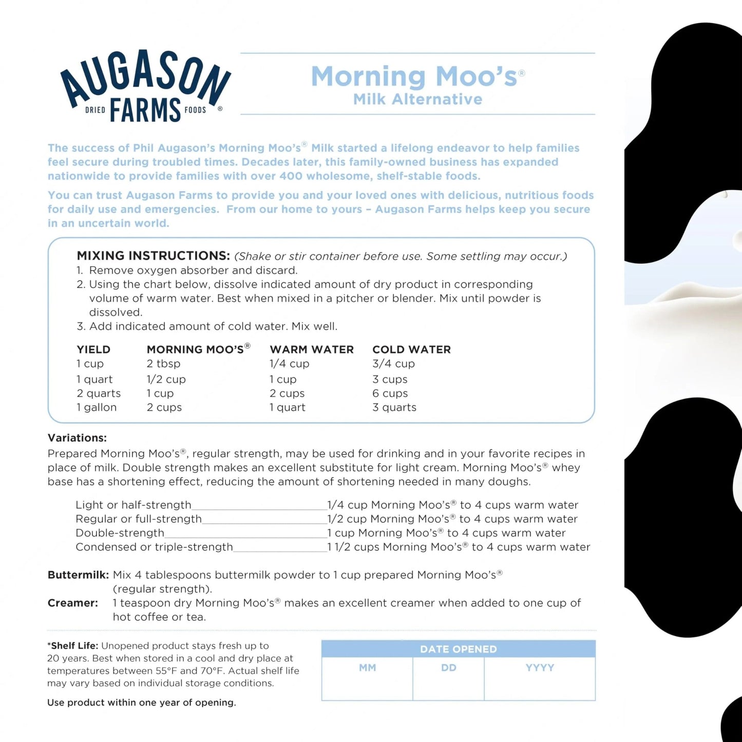 Augason Farms Morning Moo's Milk Alternative Can, Emergency Food Storage, Everyday Meals, 93 Servings - Fresh Hearth