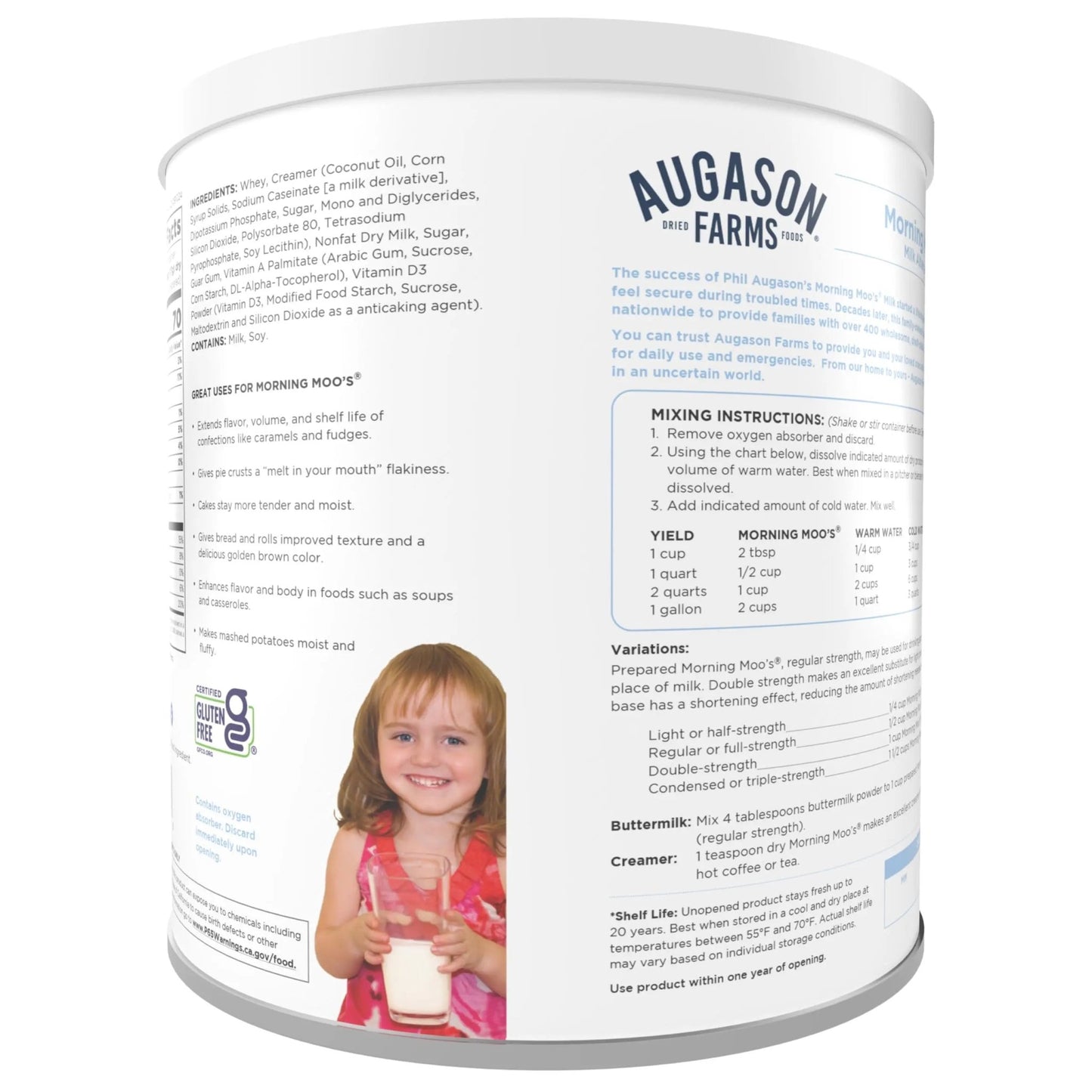 Augason Farms Morning Moo's Milk Alternative Can, Emergency Food Storage, Everyday Meals, 93 Servings - Fresh Hearth