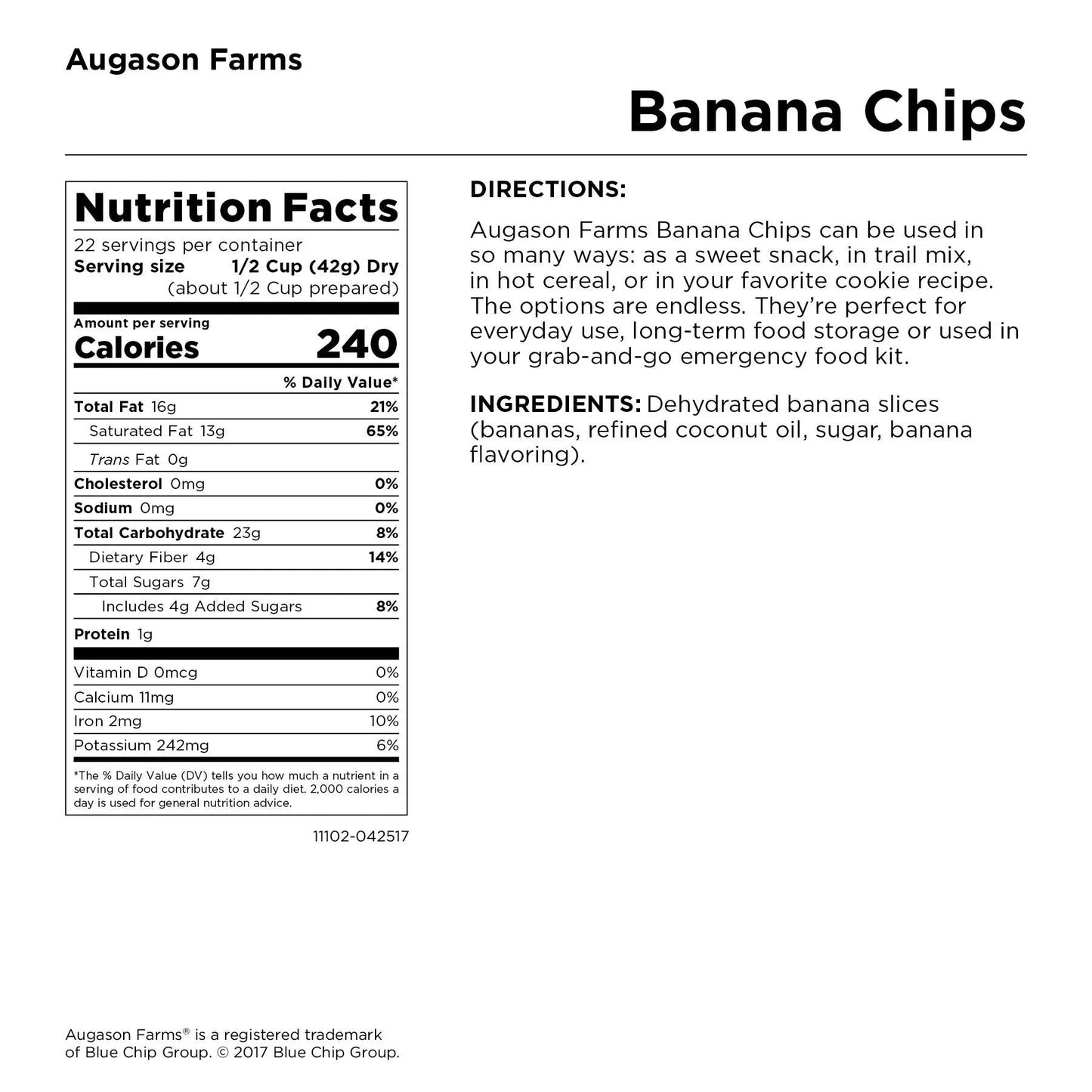 Augason Farms Sweetened Banana Chips Can, Emergency Food Supply, Everyday Meals, 31 Servings (Packaging May Vary) - Fresh Hearth