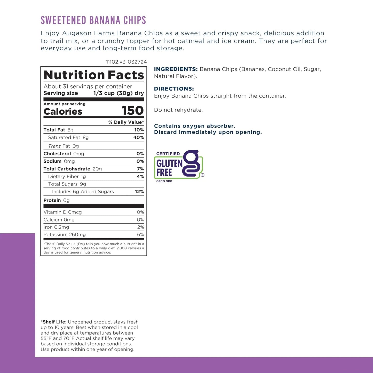 Augason Farms Sweetened Banana Chips Can, Emergency Food Supply, Everyday Meals, 31 Servings (Packaging May Vary) - Fresh Hearth