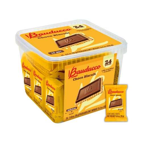 Bauducco Choco Biscuit Cookies,15.2 oz (Pack of 24) - Crispy & Delicious Chocolate Cookies, Individually Wrapped for Snacks, Dessert & Lunch Boxes - 2 Cookies per Pack - Fresh Hearth