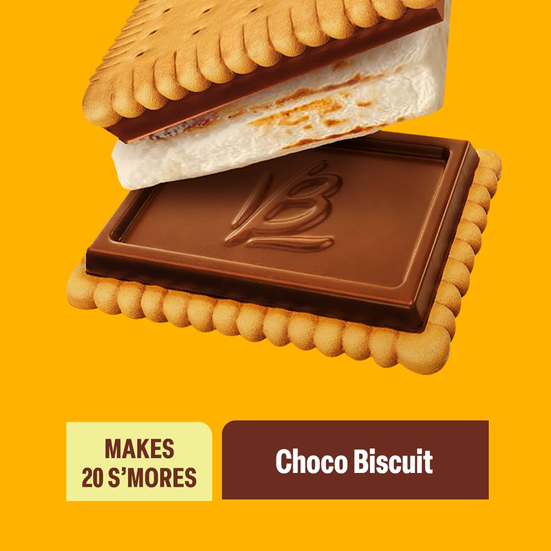 Bauducco Choco Biscuit S’mores Kit, 16.94 oz (Pack of 20) - Individually Wrapped Packs with 2 Chocolate Biscuits & Marshmallows for Easy S’mores Making - Fresh Hearth