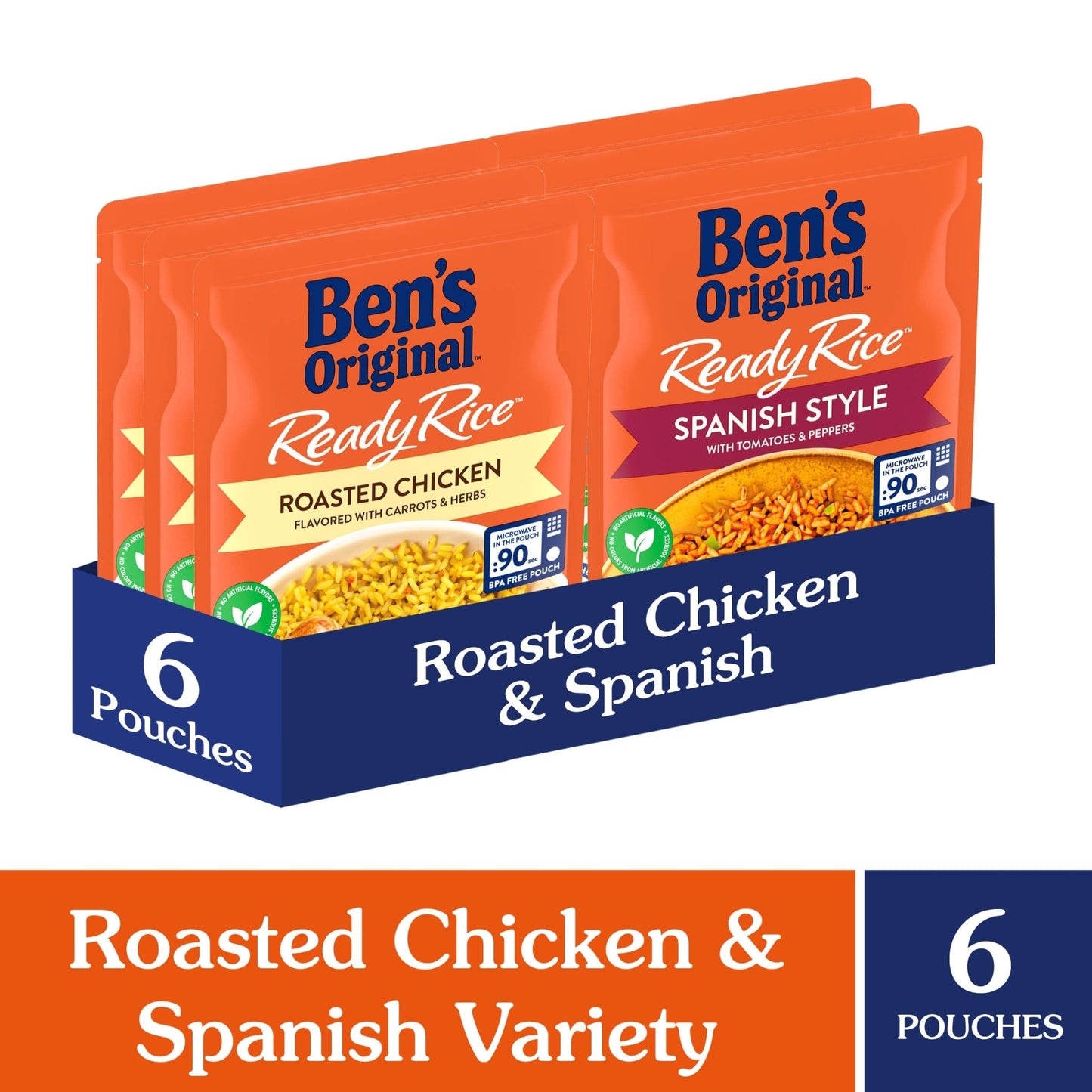 BEN'S ORIGINAL Ready Rice Roasted Chicken and Spanish Style Flavored Rice Variety Pack, Easy Dinner Sides, 8.8 OZ Pouch (Pack of 6) - Fresh Hearth