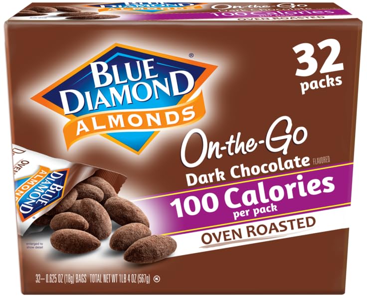Blue Diamond Almonds Dark Chocolate Cocoa Dusted Snack Nuts, 100 Calorie Packs, (Pack of 1, 32 Count Toal) - Fresh Hearth