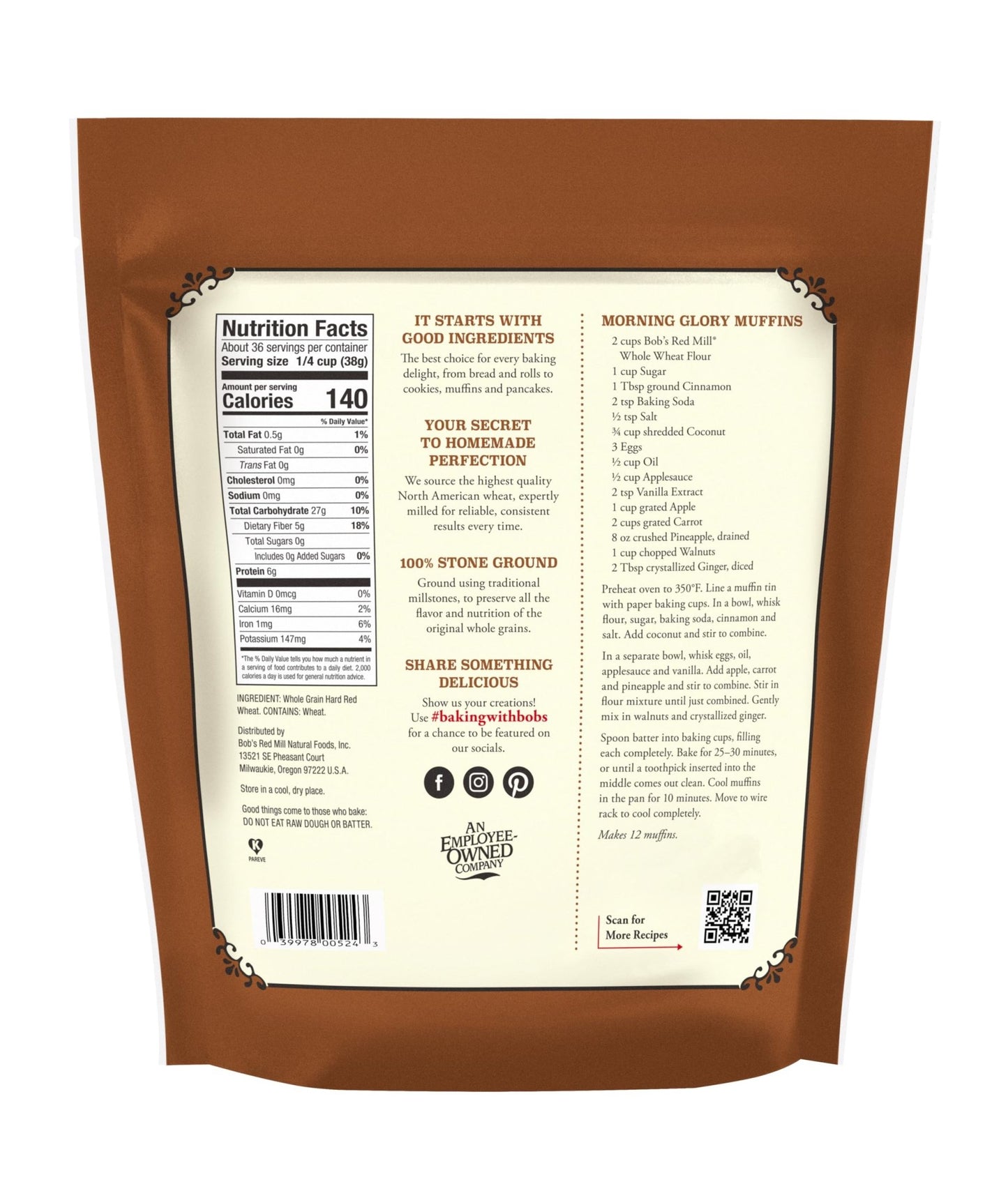 Bob's Red Mill Whole Wheat Flour, 3 Pound (Pack of 4) - Whole Grain, Non - GMO, Vegan - Fresh Hearth