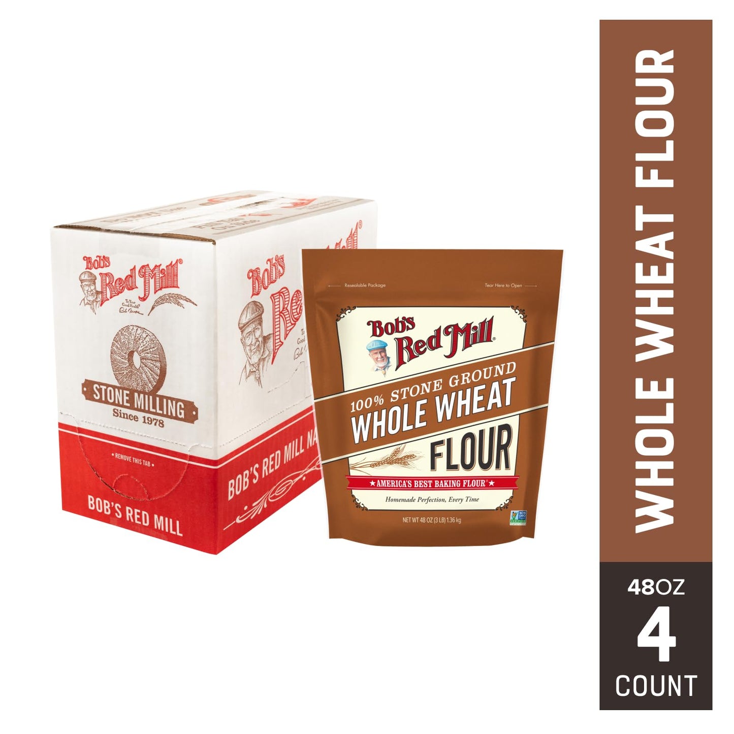 Bob's Red Mill Whole Wheat Flour, 3 Pound (Pack of 4) - Whole Grain, Non - GMO, Vegan - Fresh Hearth