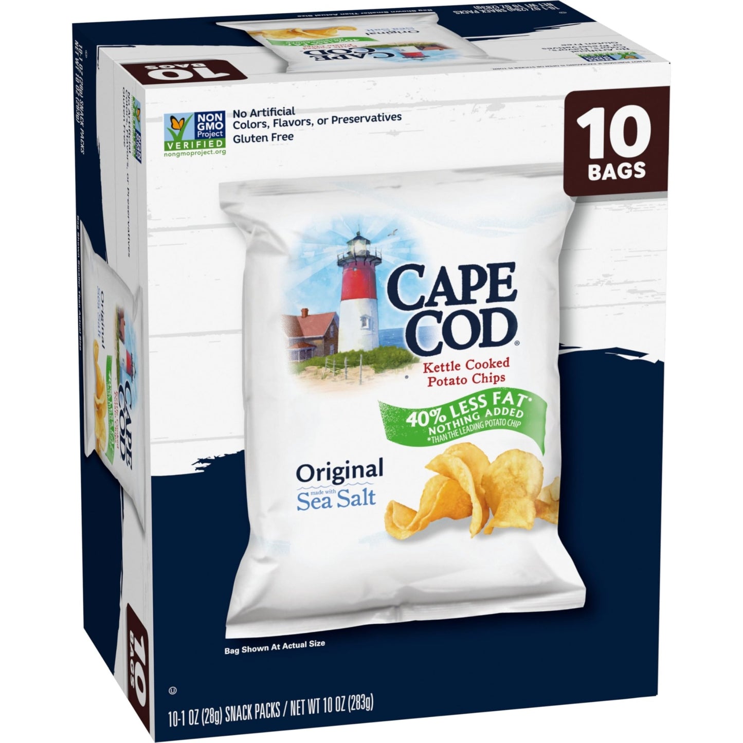 Cape Cod Potato Chips, Less Fat Original Kettle Chips, 1 Oz Snack Bags, 10 Ct - Fresh Hearth