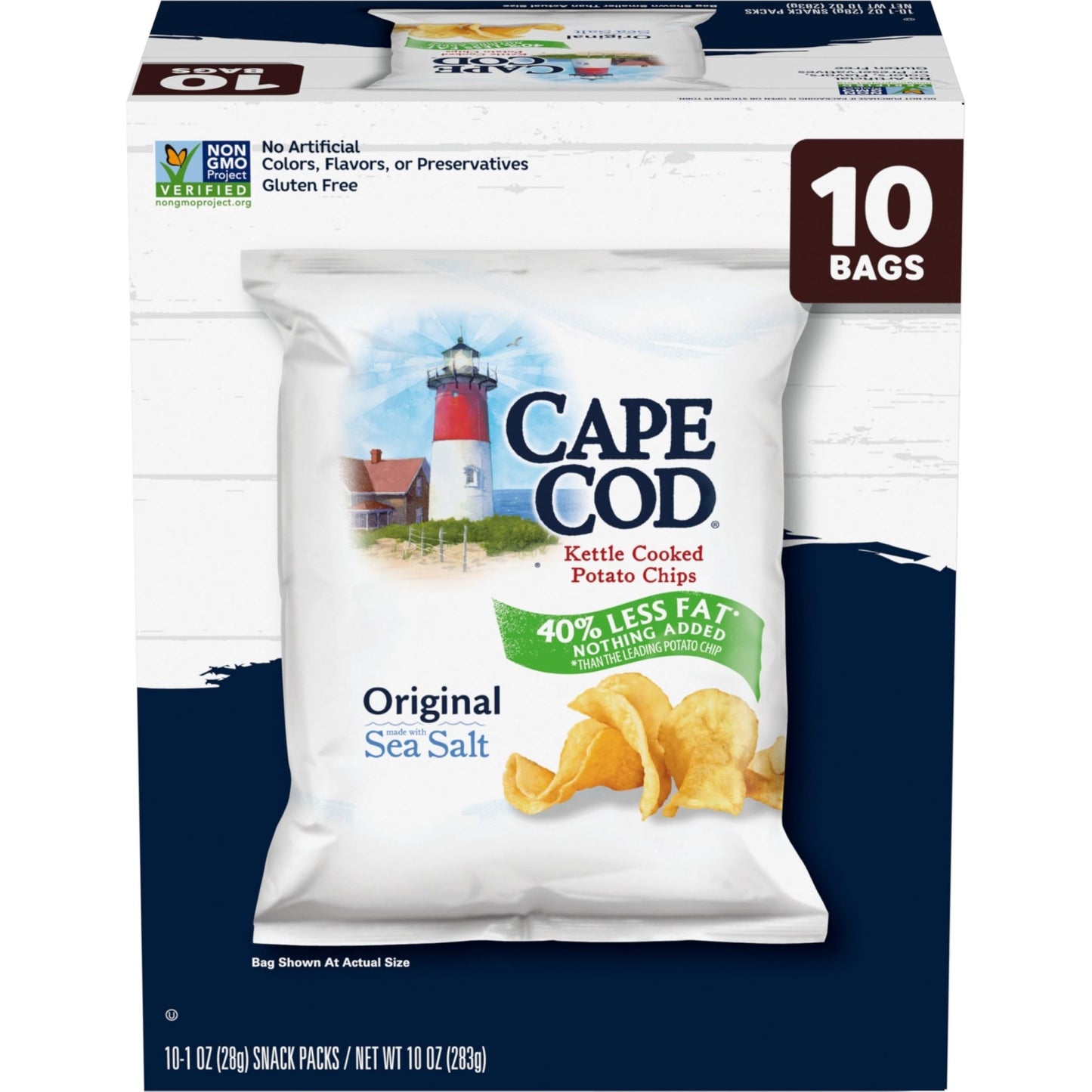 Cape Cod Potato Chips, Less Fat Original Kettle Chips, 1 Oz Snack Bags, 10 Ct - Fresh Hearth