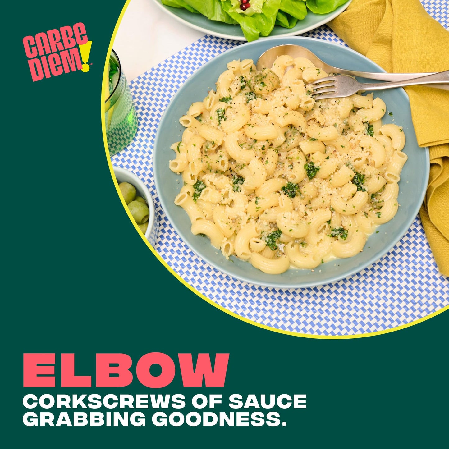 Carbe Diem!, Elbows, Lower Net Carb Pasta with Traditional Flavor & Texture, 55% Fewer Net Carbs & Only 110 Calories Per Serving, Pack of 3 - Fresh Hearth